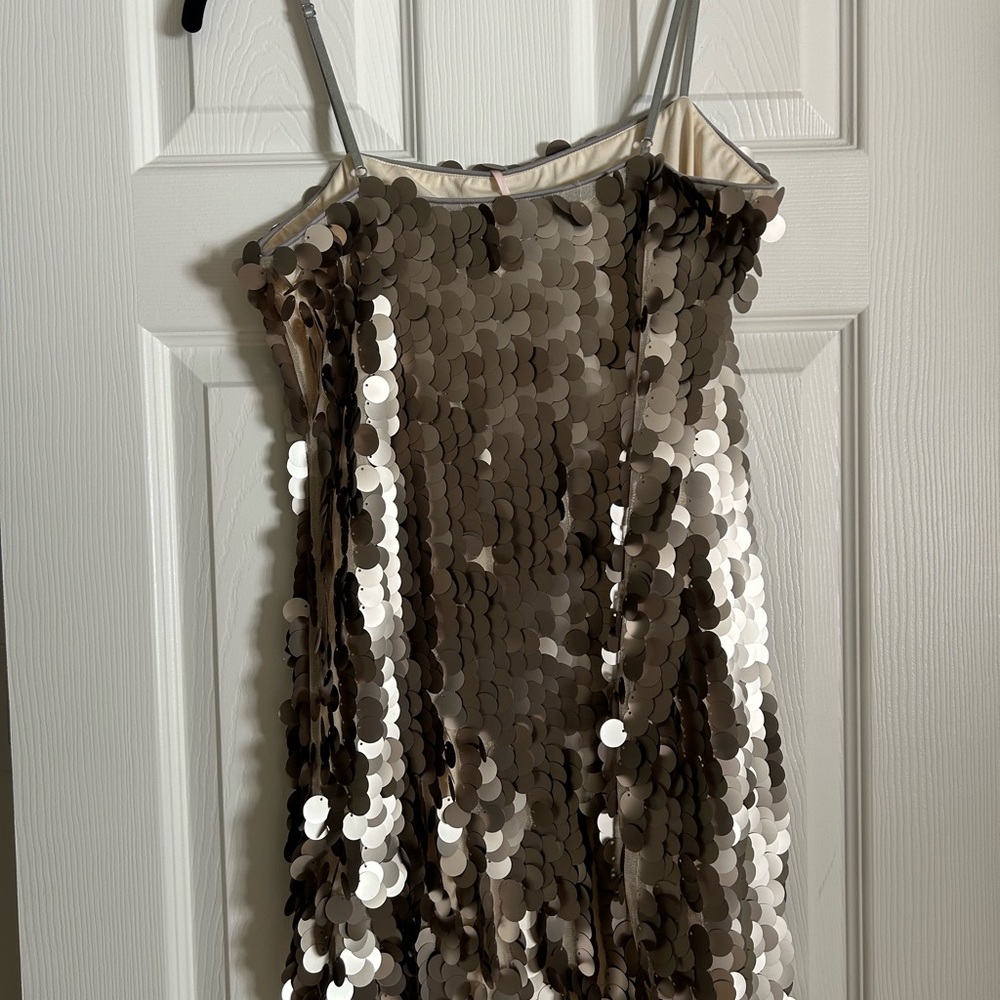 Sequin Mini Dress in Silver and Cream